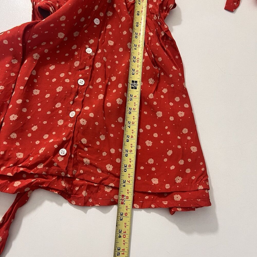 Faithful The Brand Mini Dress Red Floral V Neck Button Front Short Sleeve Size 4 - Picture 5 of 8